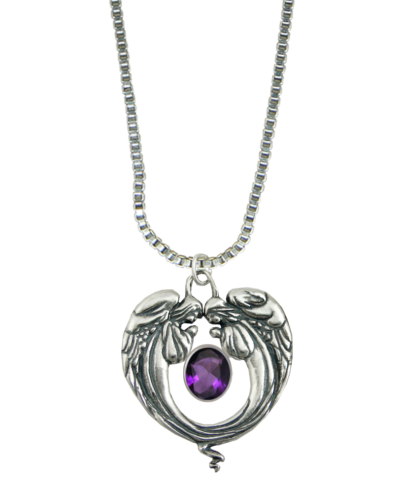 Sterling Silver Two Angels of Grace Pendant With Amethyst